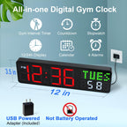 Lucorb Gym Clock Timer, Workout Clock With Seconds | 5 Display Modes, 4 Alarms | Remote Control Countdown Timer Wall For Home Gy