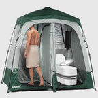 Portable Camping Shower Tent Deluxe Changing Room Easy Set Up Privacy Shelter,Large Toilet Tent 2 Rooms With Floor Drain Design