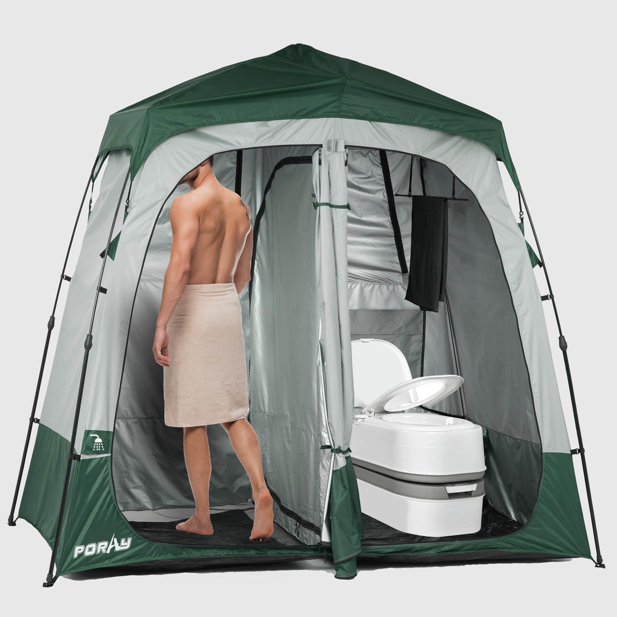 Portable Camping Shower Tent Deluxe Changing Room Easy Set Up Privacy Shelter,Large Toilet Tent 2 Rooms With Floor Drain Design