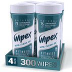 Wipex Natural Wipes For Fitness In Lemongrass & Eucalyptus, Gyms, Yoga, Peloton Cycles, Treadmills And Home, 75 Wipes Per Canist