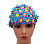 Medifier Swim Cap Floral Petal Retro Style Bathing Caps For Women Blue