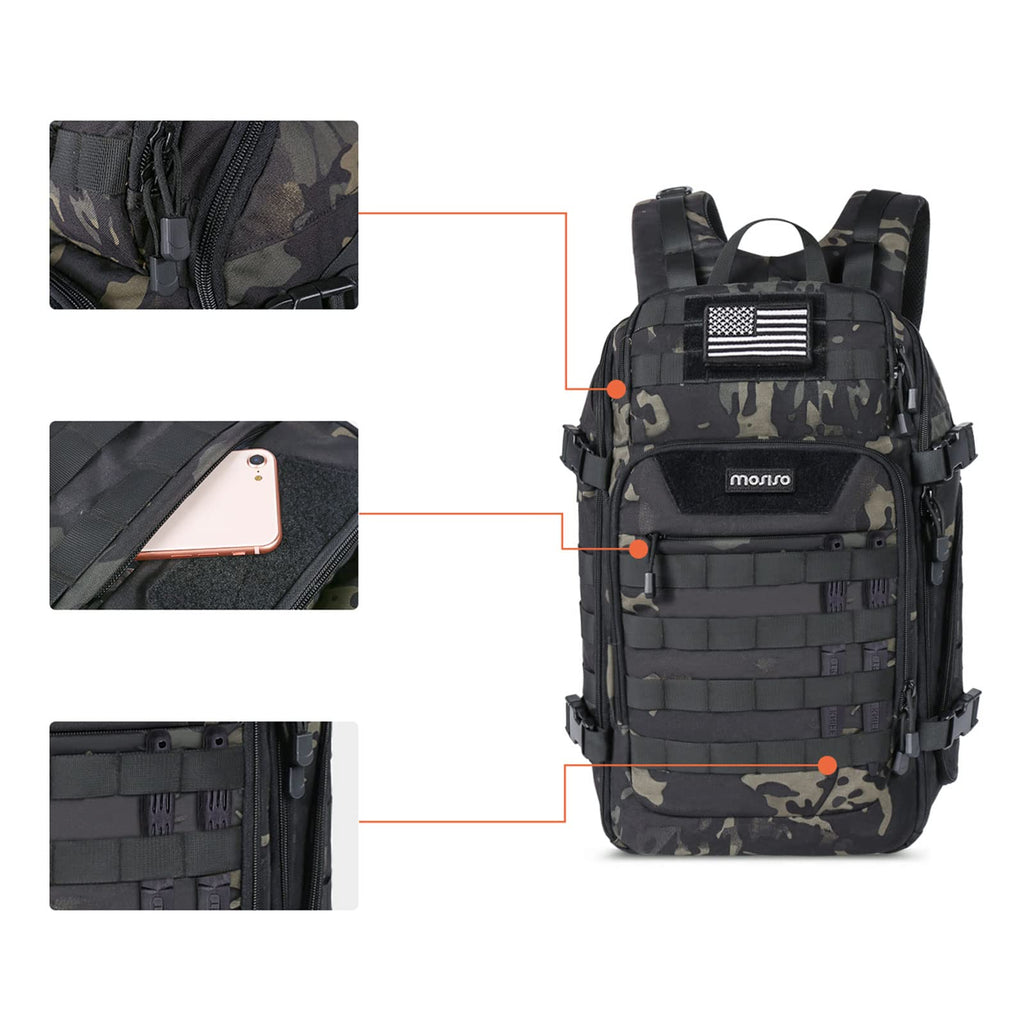 Mosiso 30L Tactical Backpack, Military Daypack 3 Day Assault Rucksack Outdoor Hiking Hunting Fishing Camping Training Shoulder B