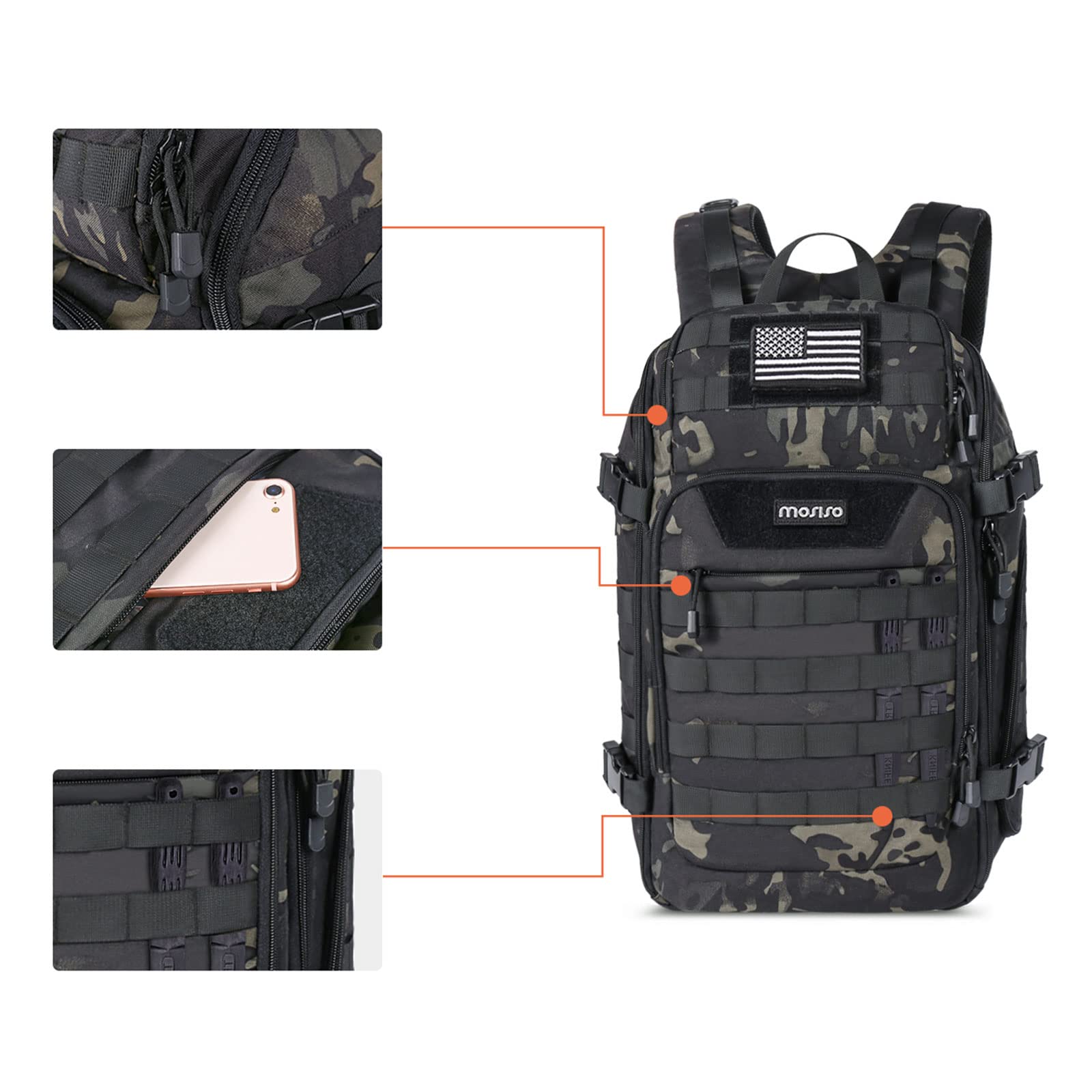 Mosiso 30L Tactical Backpack, Military Daypack 3 Day Assault Rucksack Outdoor Hiking Hunting Fishing Camping Training Shoulder B