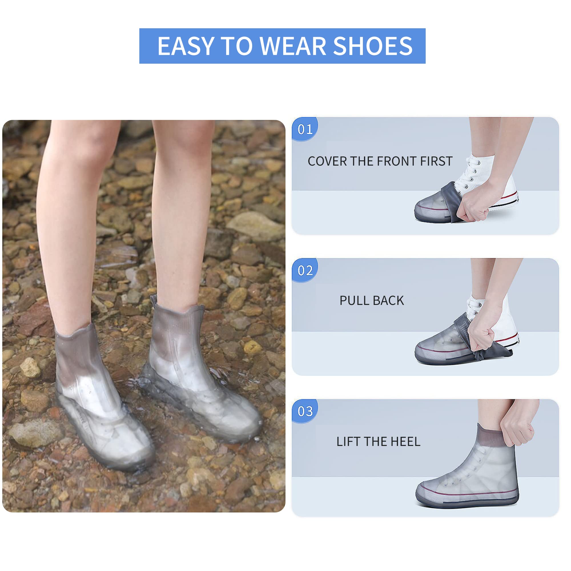 Soogree Shoe Covers Waterproof Rain Shoes Covers Reusable Foldable Rain Boots Slip Resistant Rubber Sole Overshoes Protectors Fo