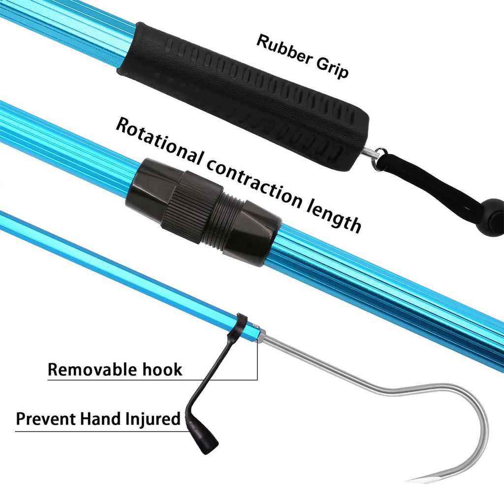 Sanlike Telescopic Fish Gaff With Stainless Sea Fishing Spear Hook Tackle, Soft Rubber Handle Aluminium Alloy Pole For Saltwater