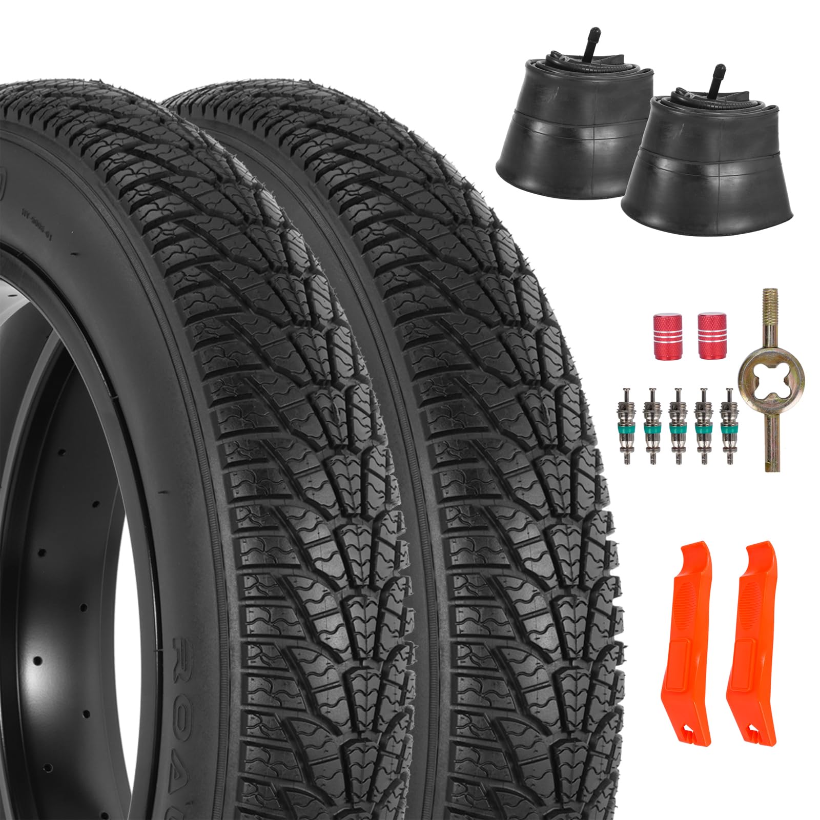 RUHUO 2-Pack 20x4.0 Fat Bike Tire, 20 Inch Mountain Bike Tires & Tubes Set, Folding Replacement Bicycle Tires with Tire Levers f