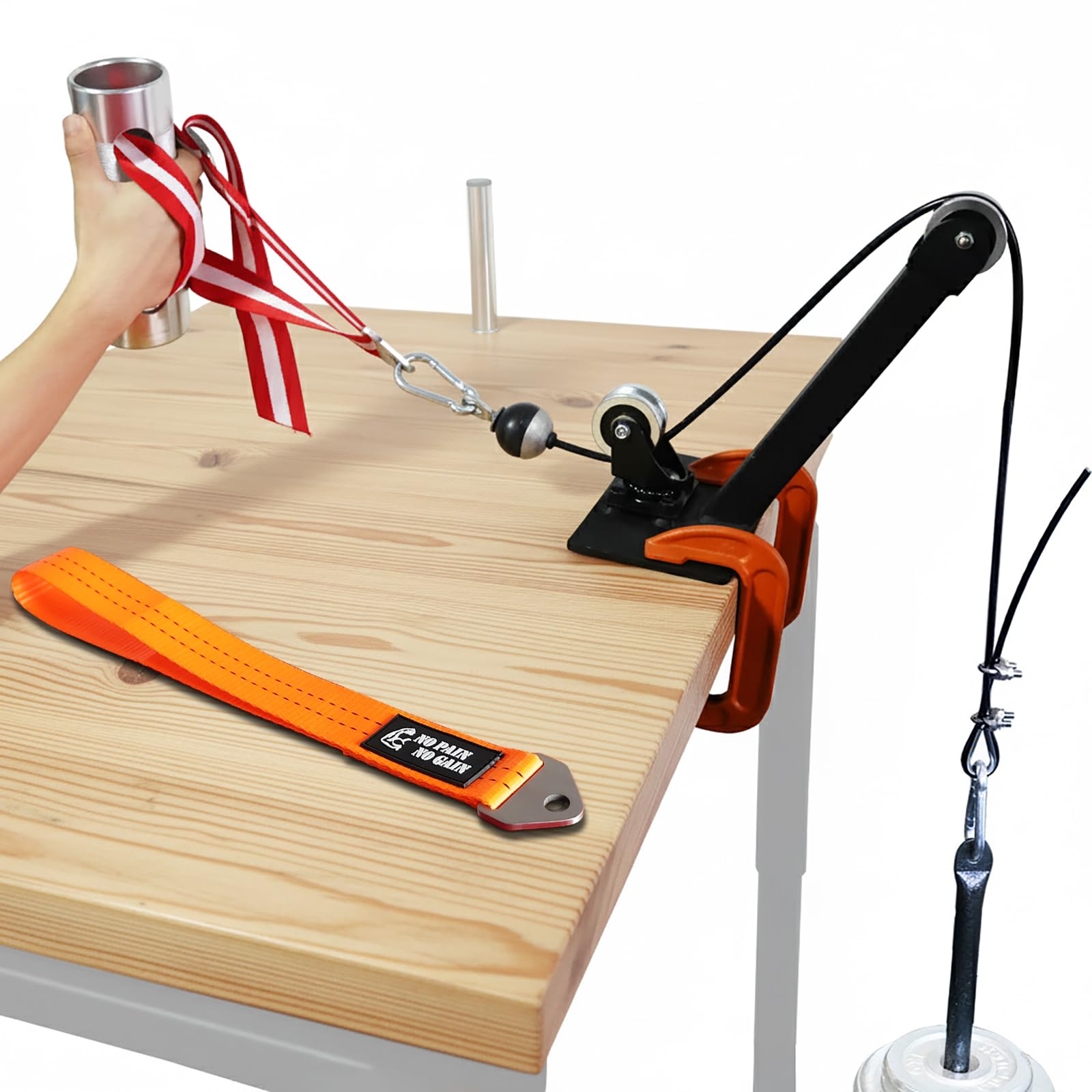 Arm Wrestling Training Kit with Dual Pulley System, 3 Handle & Adjustable Supination Strap, 1.5m Steel Cable, Loading Pin, 2 Sta