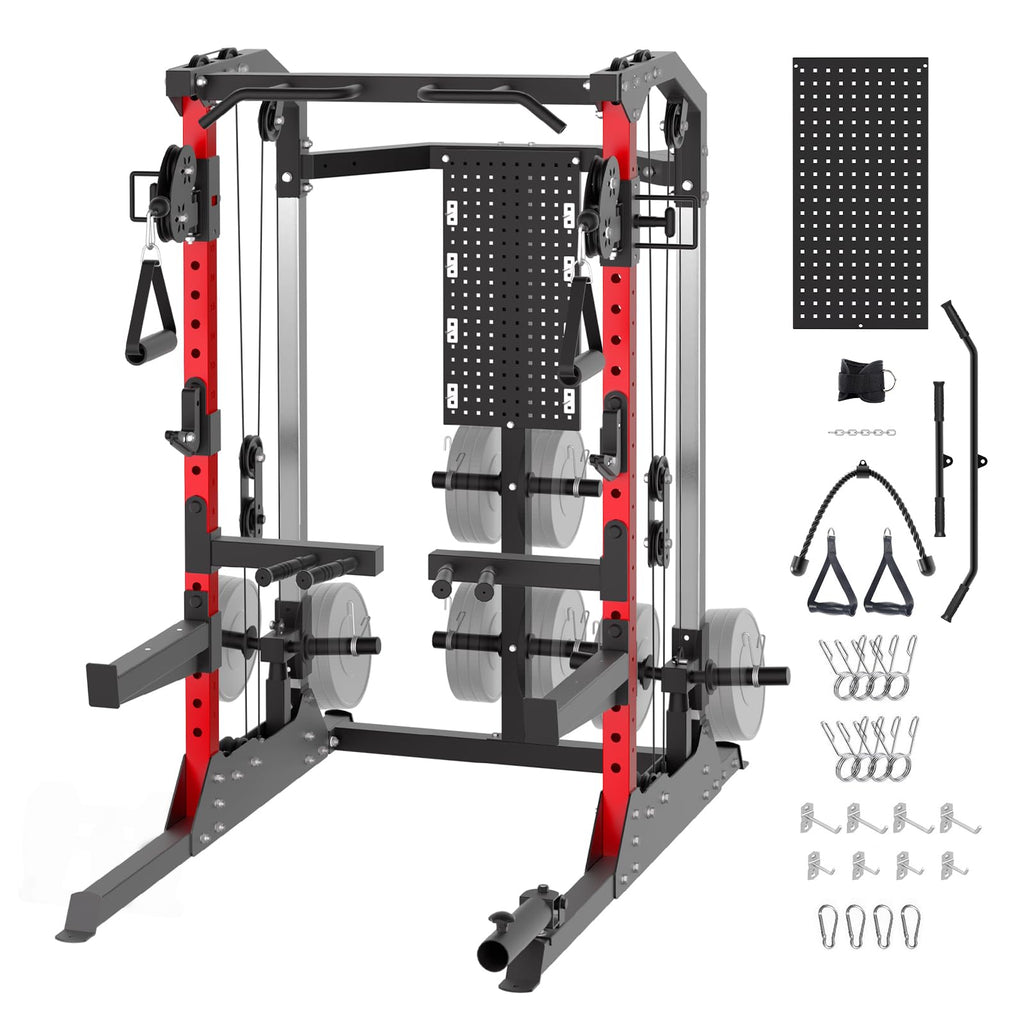 GarveeLife Power Cage, 2000 LB Power Rack with Dual Pulley Cable Crossover, Multi-Function Home Gym Squat Rack with Attachments,