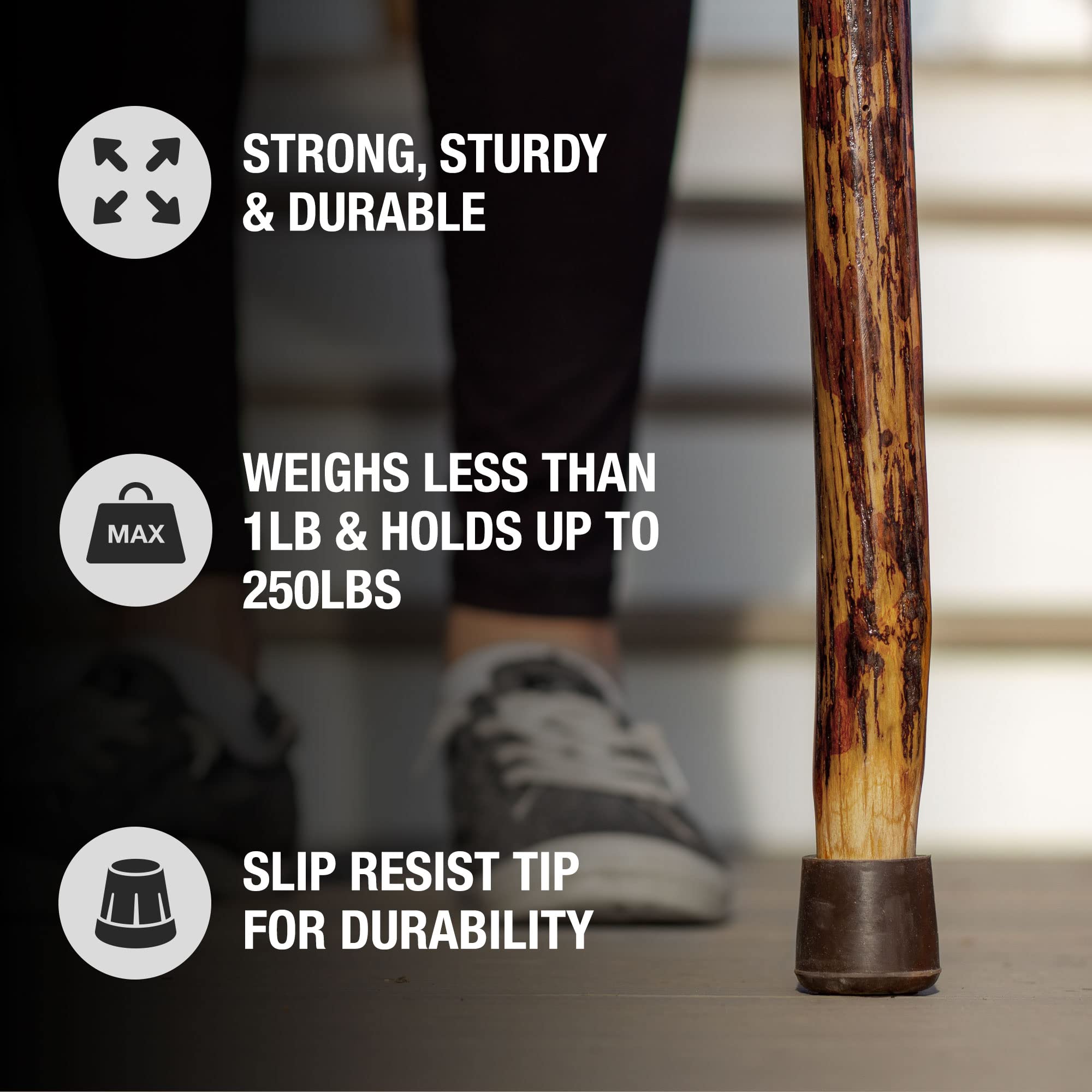 Brazos Rustic Wood Walking Stick, Hickory, Traditional Safari Style Handle, For Men & Women, Made In The Usa, 58'' Natural