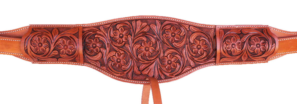 Challenger Horse Western Floral Tooled Leather Rear Flank Saddle Cinch W/Billets 9772Fl