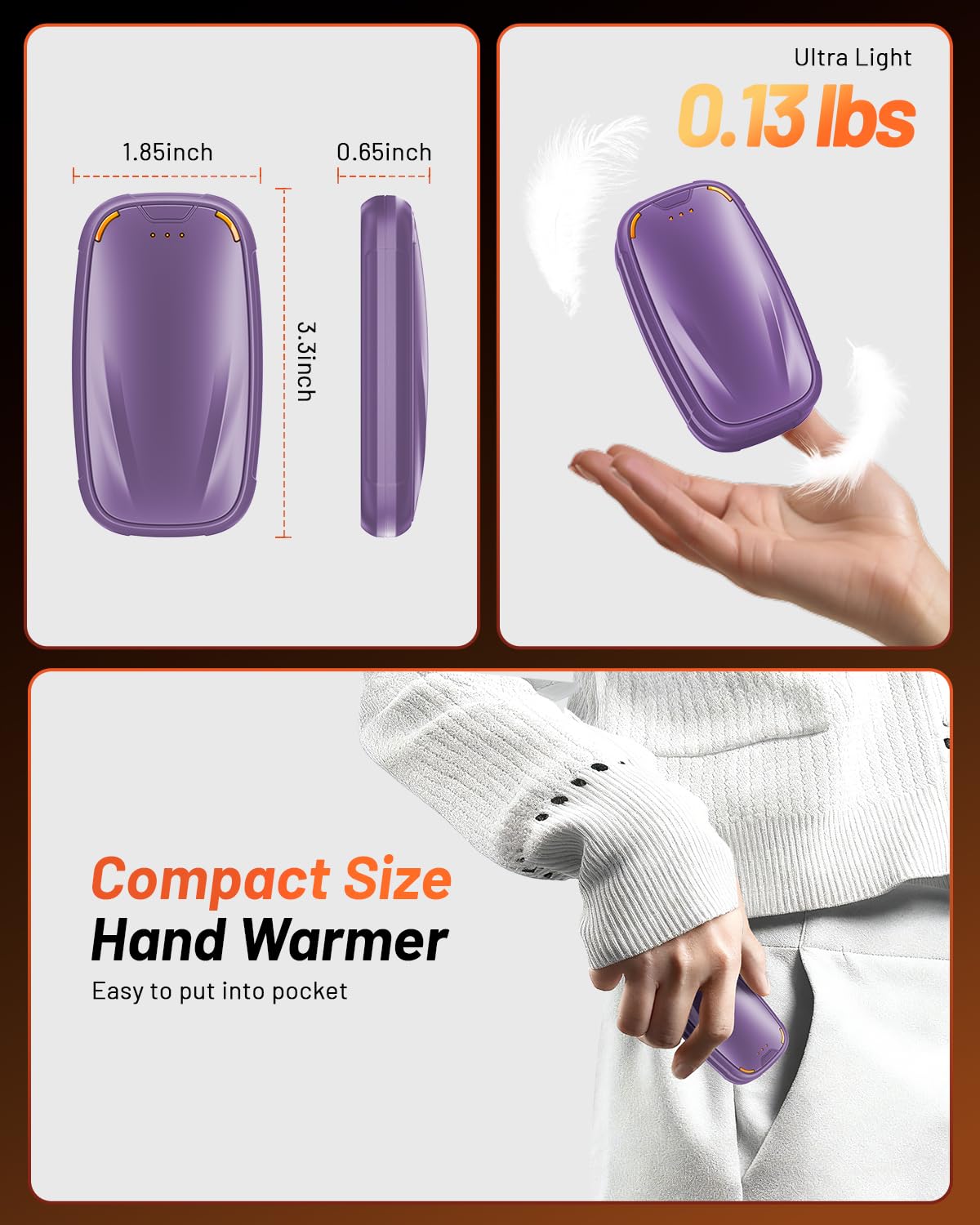 Hand Warmers Rechargeable 2 Pack, Rechargeable Hand Warmer, Pocket Portable Electric Hand Warmer, Reusable Handwarmers, A Winter