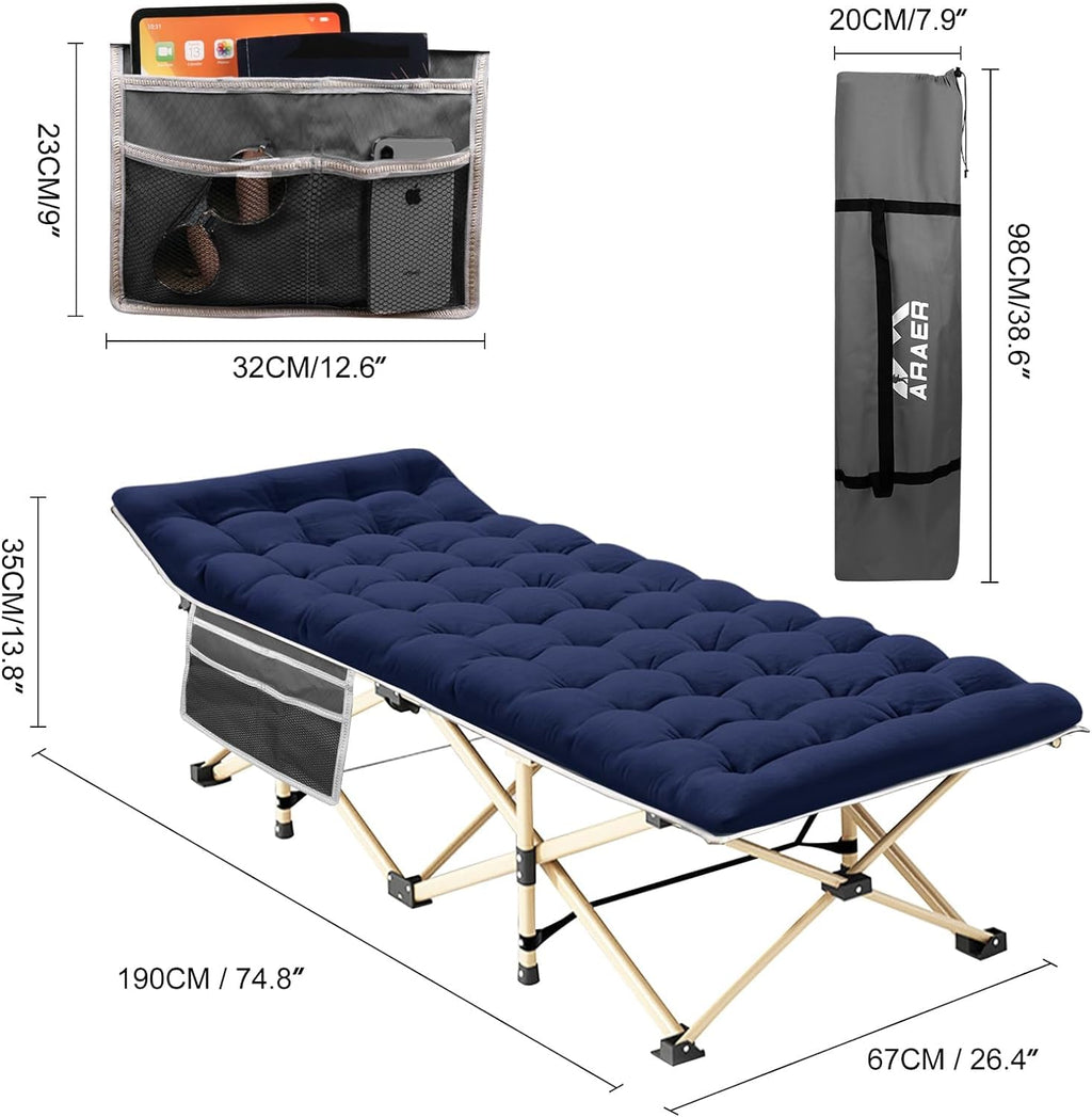 Camping Cot With Mattress, 450Lbs(Max Load), Portable Folding Outdoor Bed With Carry Bag For Adults Kids, Heavy Duty Cot For Tra