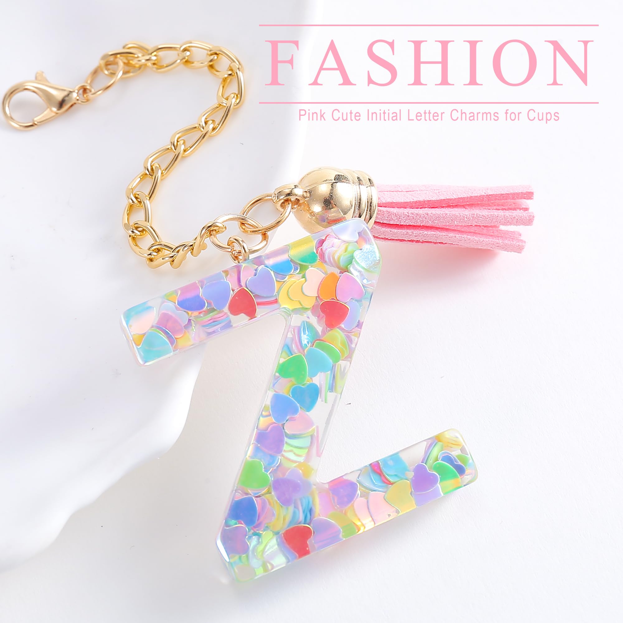 Letter Charm Accessories for Stanley Cup 1 PCS Cute Initial Keychain Handle Charm for Stanley Tumbler for Women Pink Letter Z
