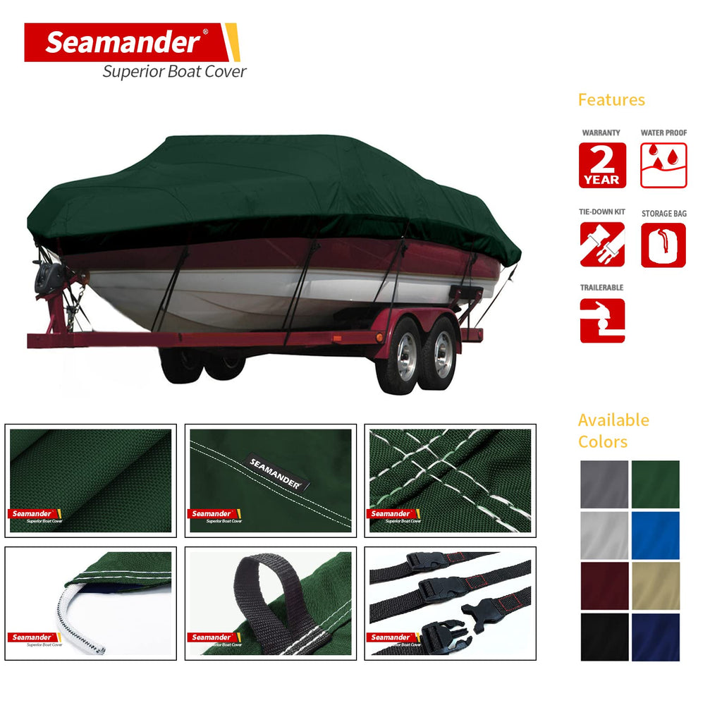 Seamander Waterproof Boat Cover, Solution-Dyed Yarn Marine Grade Cover Fits 20' To 22' Ft Bass, V-Hull, Tri-Hull, Fish & Ski, Ru