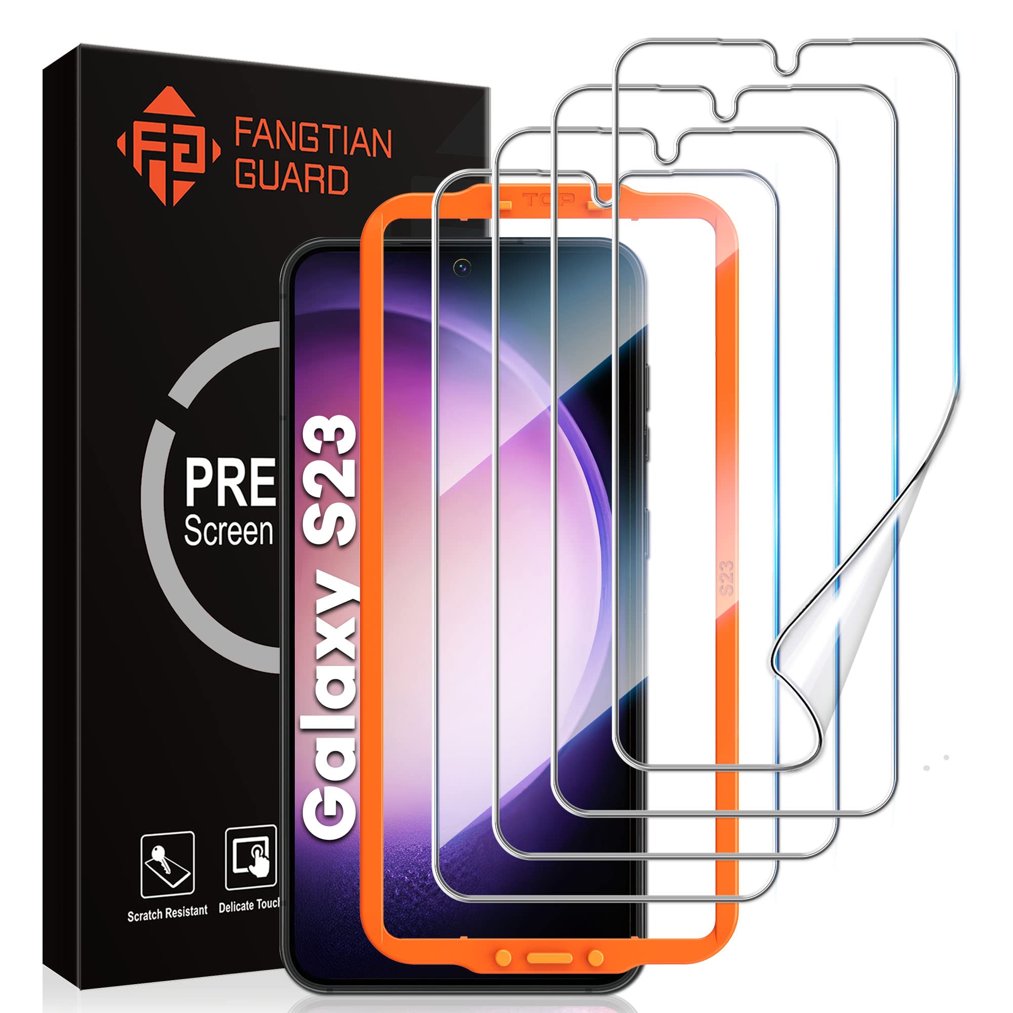 4-Pack] FANgTIAN for Samsung galaxy S23 Screen Protector 5g Not glass] - Film for S23 Screen Protector 7H Hybrid]Fingerprint com