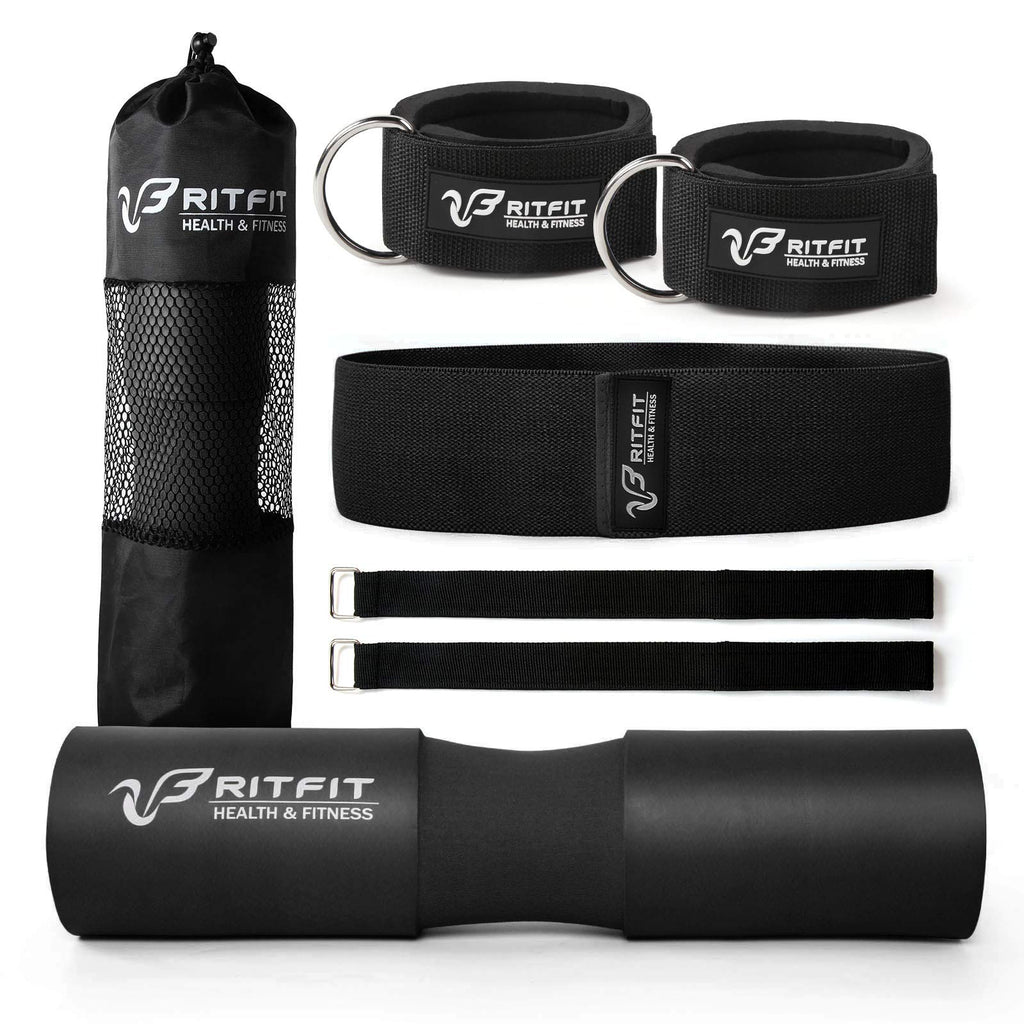 Ritfit Upgraded 7 Pack Barbell Squat Pad Set With Resistance Band,2 Safety Straps,2 Gym Ankle Straps And Carry Bag,Workout For L