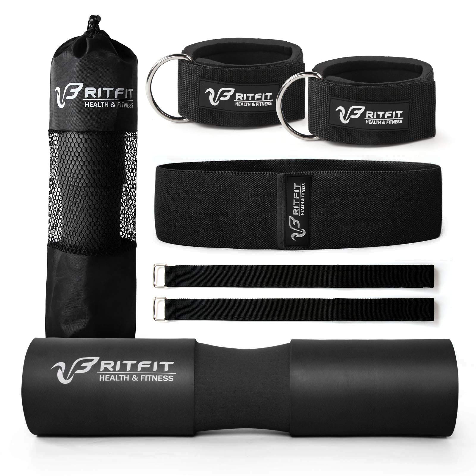Ritfit Upgraded 7 Pack Barbell Squat Pad Set With Resistance Band,2 Safety Straps,2 Gym Ankle Straps And Carry Bag,Workout For L