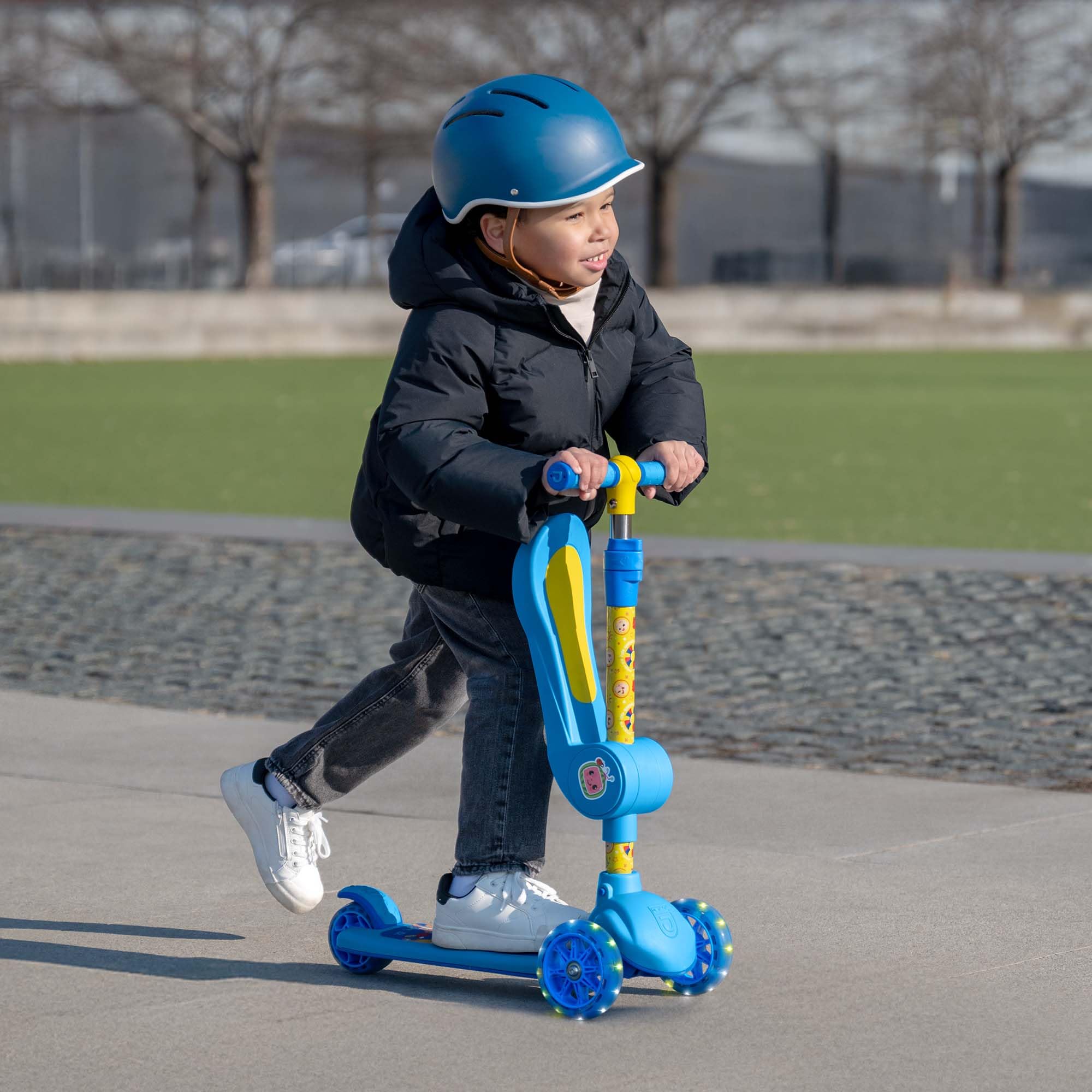 Jetson Cocomelon 2-in-1 3-Wheel Kick Scooter, Foldable and Detachable Seat, Seat Supports Weight Up to 55 lbs, Scooter: Up to 90