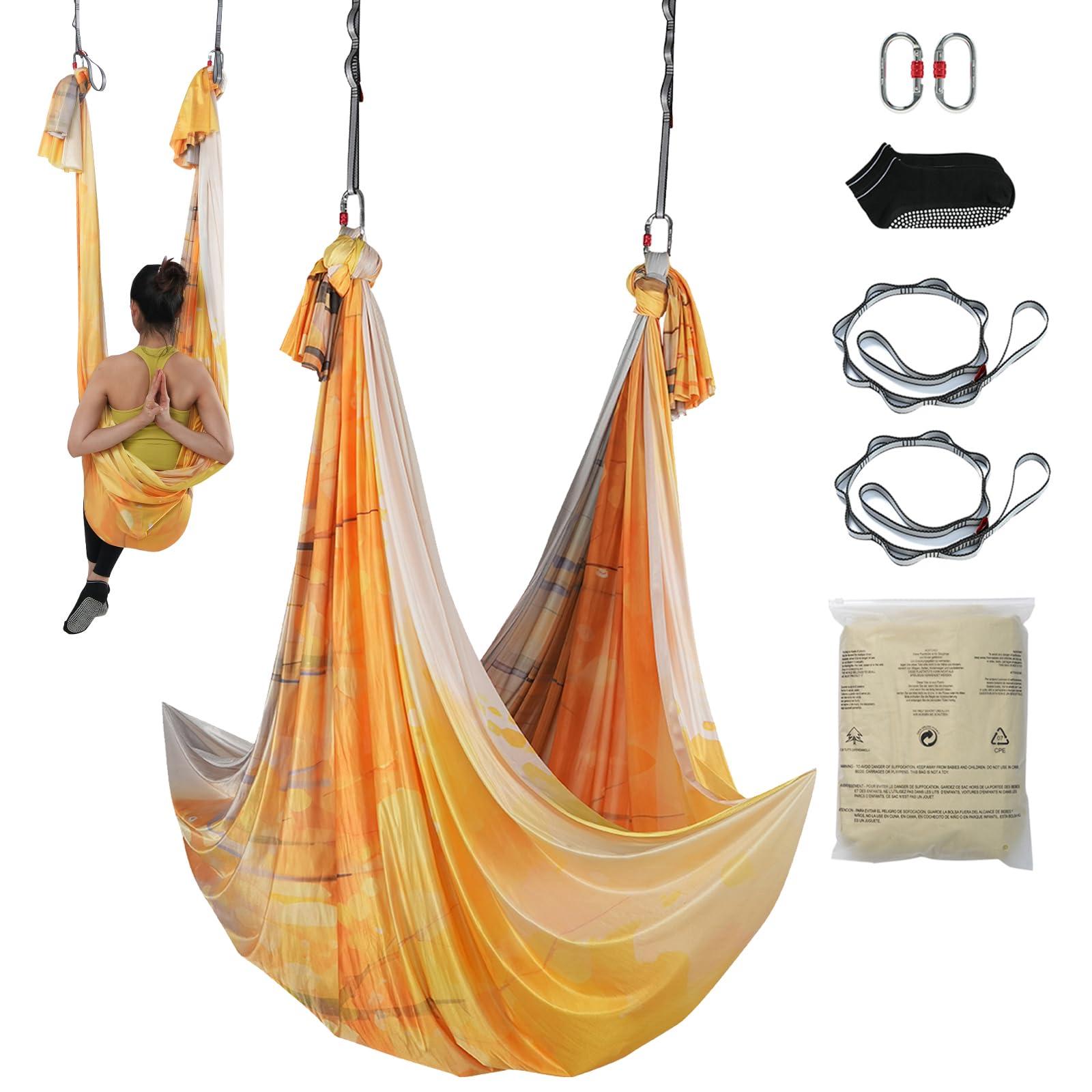 VEVOR Aerial Yoga Hammock & Swing, 5.5 Yards, Aerial Yoga Starter Kit with 100gsm Nylon Fabric, Full Rigging Hardware & Easy Set