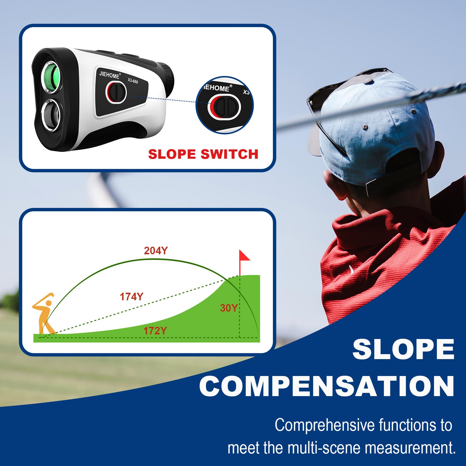 Golf Rangefinder Jiehome X3 660Yds Rangefinder With Slope Switch For Tournament Legal, Rechargeable Laser Range Finders With Mag