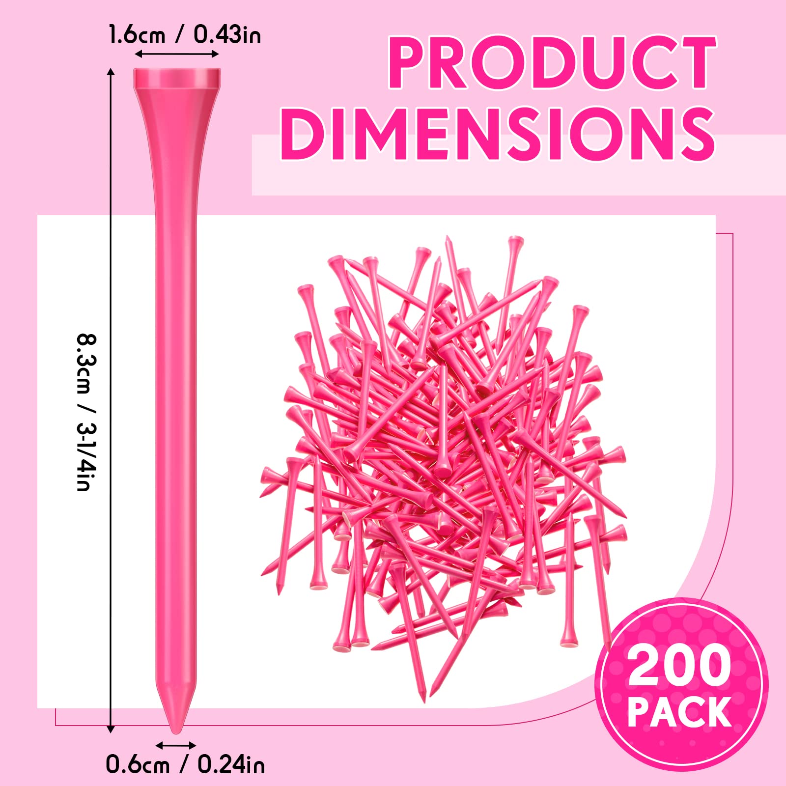 Jenaai 200 Pcs Golf Tees Bamboo Golf Tees Professional Golf Tees Bulk For Women Girls Golf Club Accessories (3-1/4 Inch,)