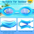 Cooloo Kids Goggles For Swimming For Age 3-15, 2 Pack Kids Swim Goggles With Nose Cover, No Leaking, Anti-Fog, Waterproof, Blue
