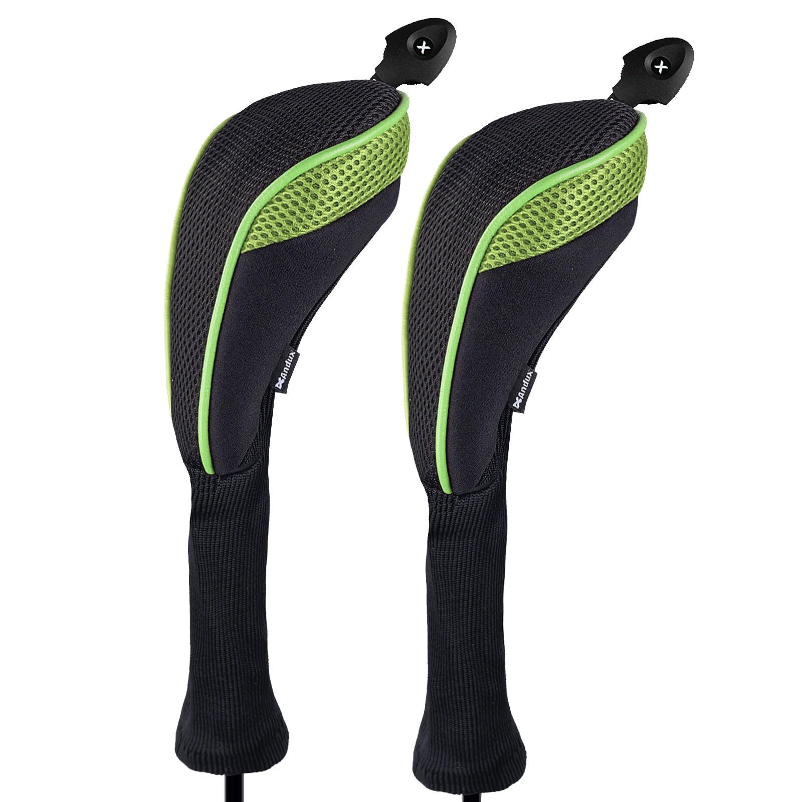 Andux 2 Pack Long Neck Golf Hybrid Club Head Covers Dial No. Tag Ctmt-01 Black/Green