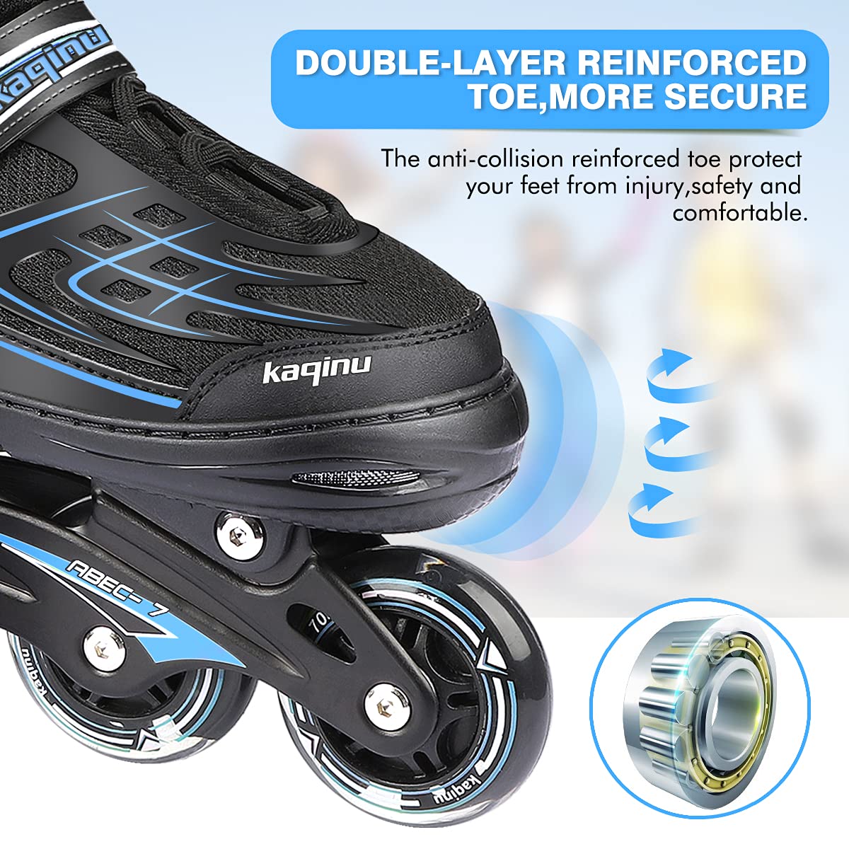 Kaqinu Adjustable Inline Skates, Outdoor Inline Skates With Full Illuminating Wheels For Women, Kids, Girls And Boys (Blue, L)