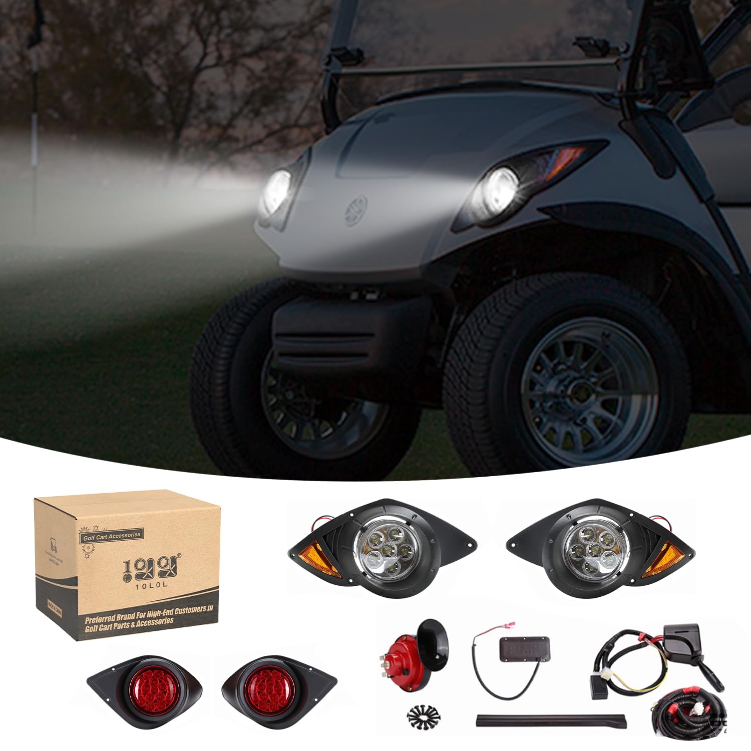 10L0L Golf Cart Headlights Tail Light Kits (12V) Fit Yamaha G29 Ydr Drive 2007Up With Turn Signals Switch Horn Brake Lights Harn