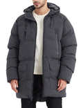 Rejork Men s Long Winter Coat Hooded Warm Quilted Jacket Water-resistant Cold Weather Parka Grey S