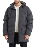 Rejork Men s Long Winter Coat Hooded Warm Quilted Jacket Water-resistant Cold Weather Parka Grey L
