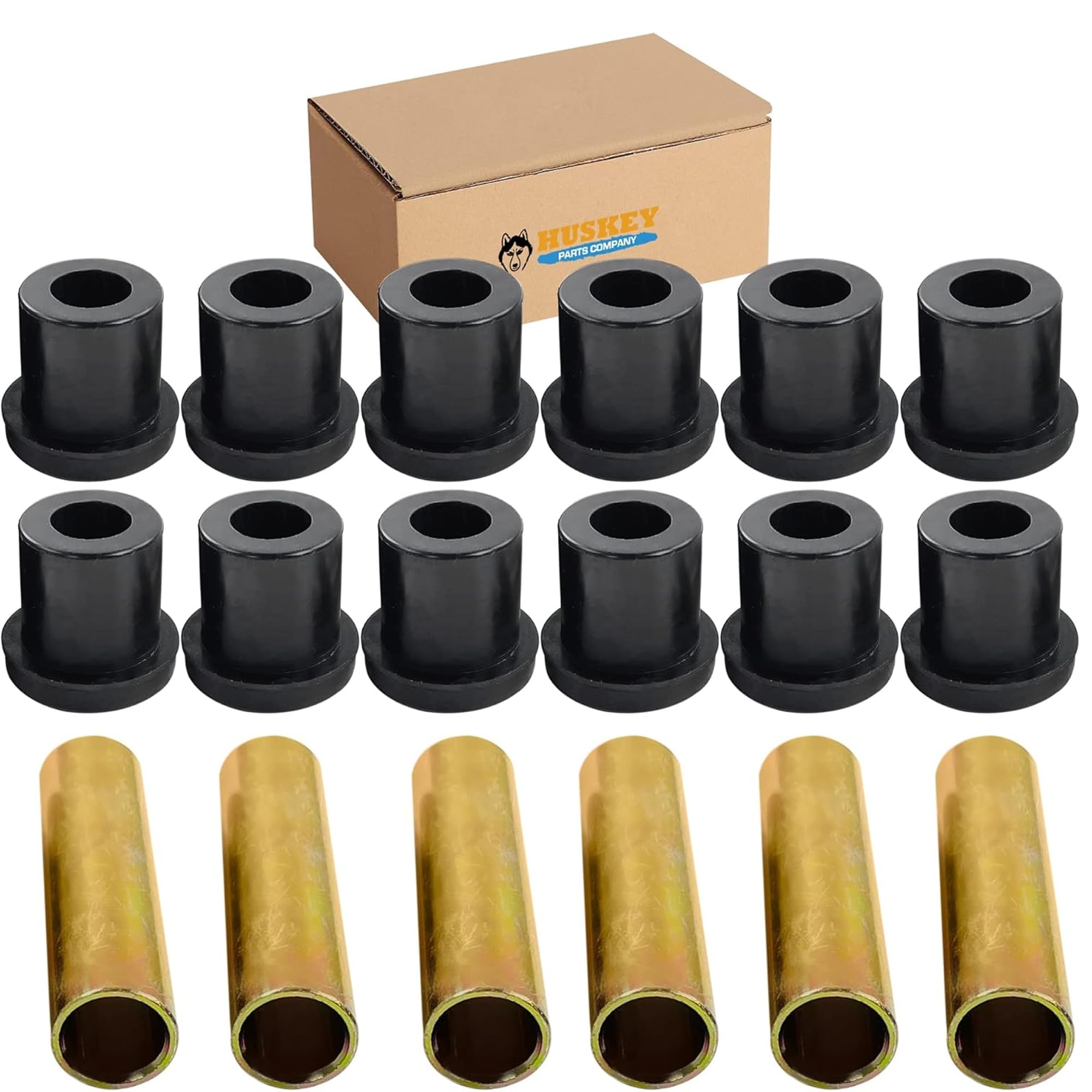Huskey Ezgo Txt Golf Cart Rear Leaf Spring Bushing Kit With 6X Sleeves And 12X Bushings Made Of Long Lasting Rubber For 1996-Up.