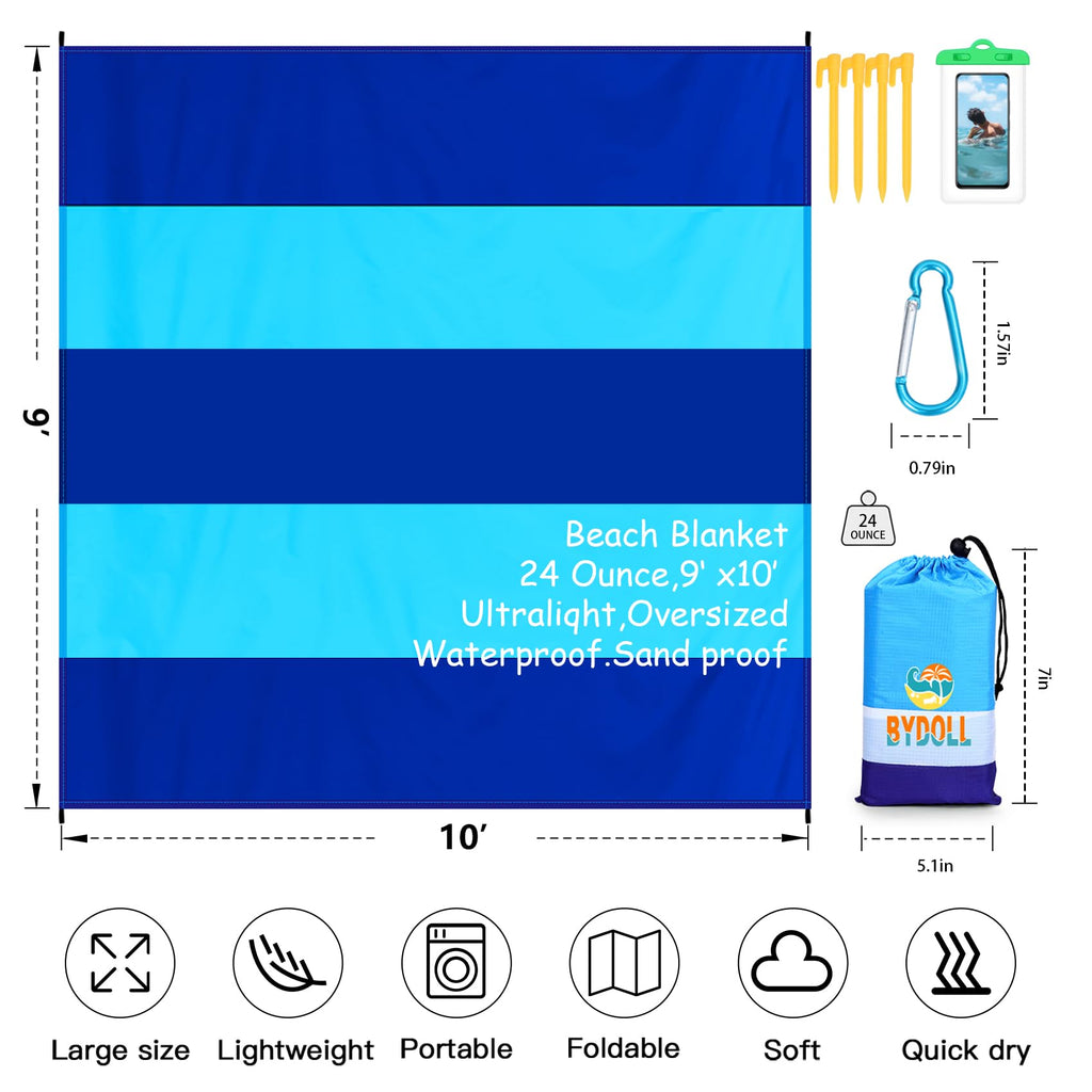 Bydoll Beach Blanket Waterproof Sandproof 10'  9' 1-8 Adults Oversized Lightweight Large Picnic Mat Waterproof Sandproof Blanket