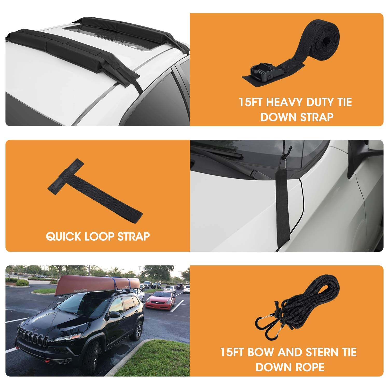 Heytrip Universal Soft Roof Rack Pads For Kayak/Surfboard/Sup/Canoe With 15Ft Tie-Down Straps And Storage Bag