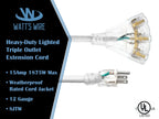 2 Ft - 12 Gauge Heavy Duty Outdoor Extension Cord - 3-Outlet Lighted Sjtw - White Heavy Duty Extension Cord By Watts Wire - Shor