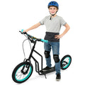 GYMAX Youth Scooter, Height Adjustable Kick Scooters with Extra Large Inflatable 16    Front & 14    Rear Wheels, Dual Hand Brak