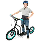 GYMAX Youth Scooter, Height Adjustable Kick Scooters with Extra Large Inflatable 16    Front & 14    Rear Wheels, Dual Hand Brak