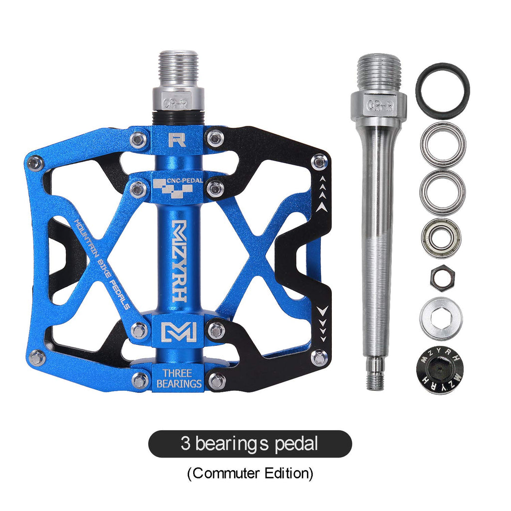 Mzyrh Mountain Bike Pedals, Ultra Strong Colorful Cnc Machined 9/16'' Cycling Sealed 3 Bearing Pedals(Black Blue 3 Bearings)