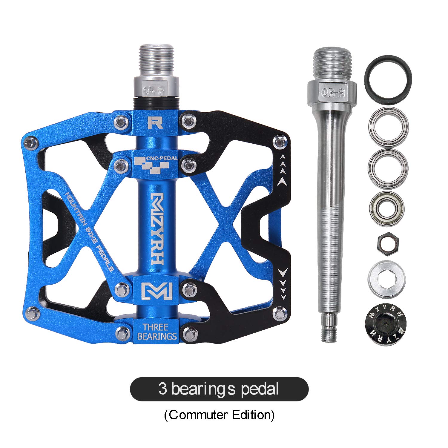 Mzyrh Mountain Bike Pedals, Ultra Strong Colorful Cnc Machined 9/16'' Cycling Sealed 3 Bearing Pedals(Black Blue 3 Bearings)