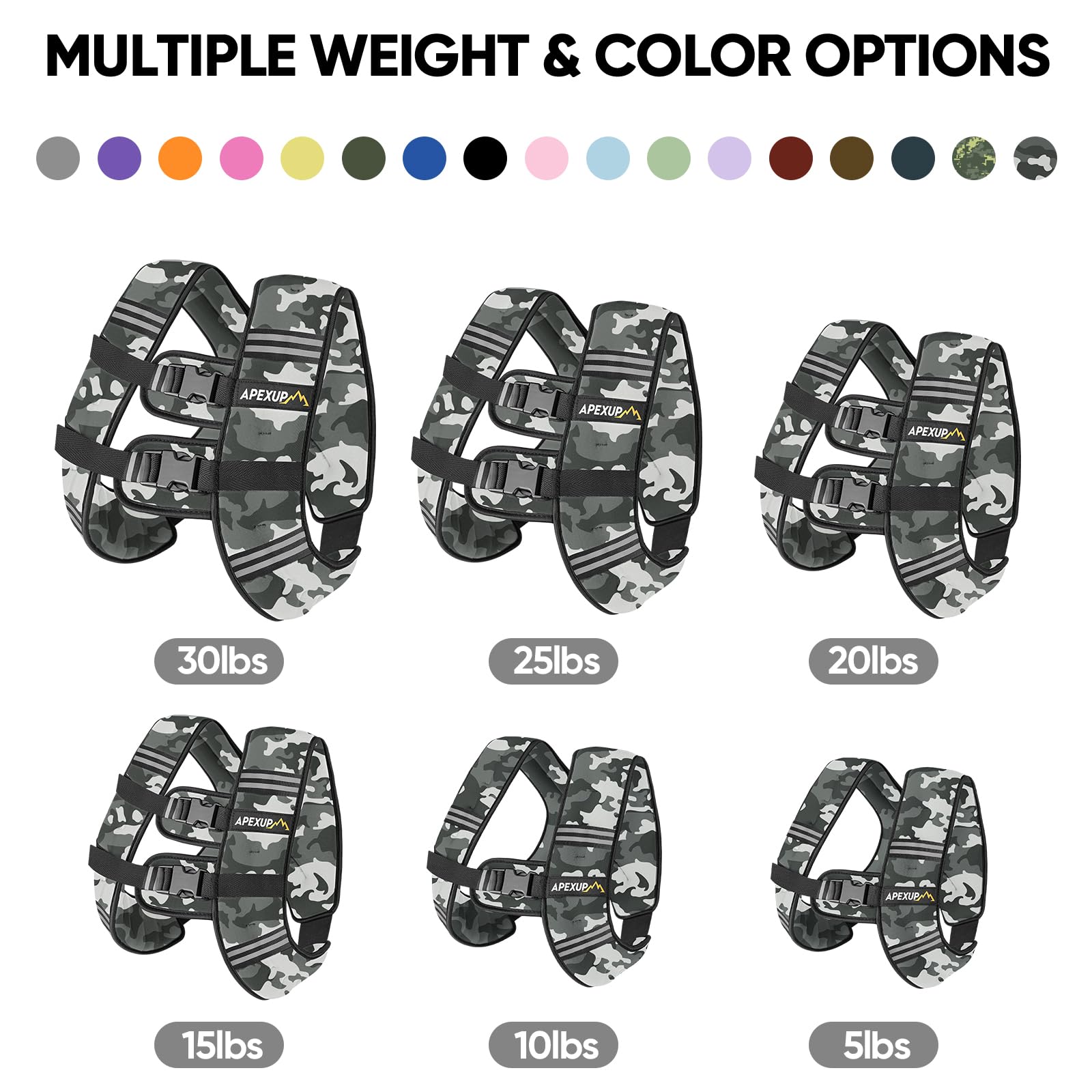 APEXUP 20lbs Weighted Vest Men Women, Weight Vest for Women Workout Equipment for Strength Training Running (Grey Camo)