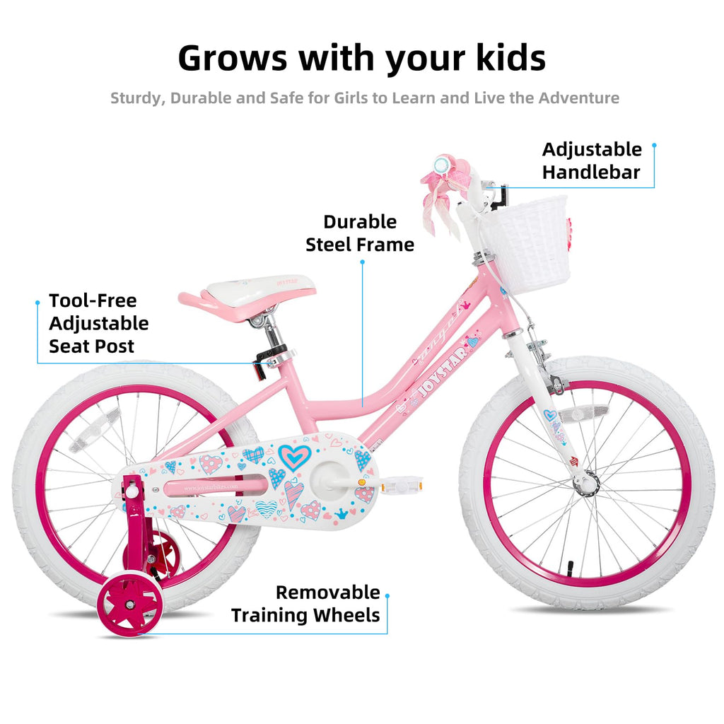 Joystar 18 Inch Girls Bike For 5 6 7 8 9 Years Old Kids Bike For Ages 5-8 Years Girls With Training Wheels And Basket 18'' Child