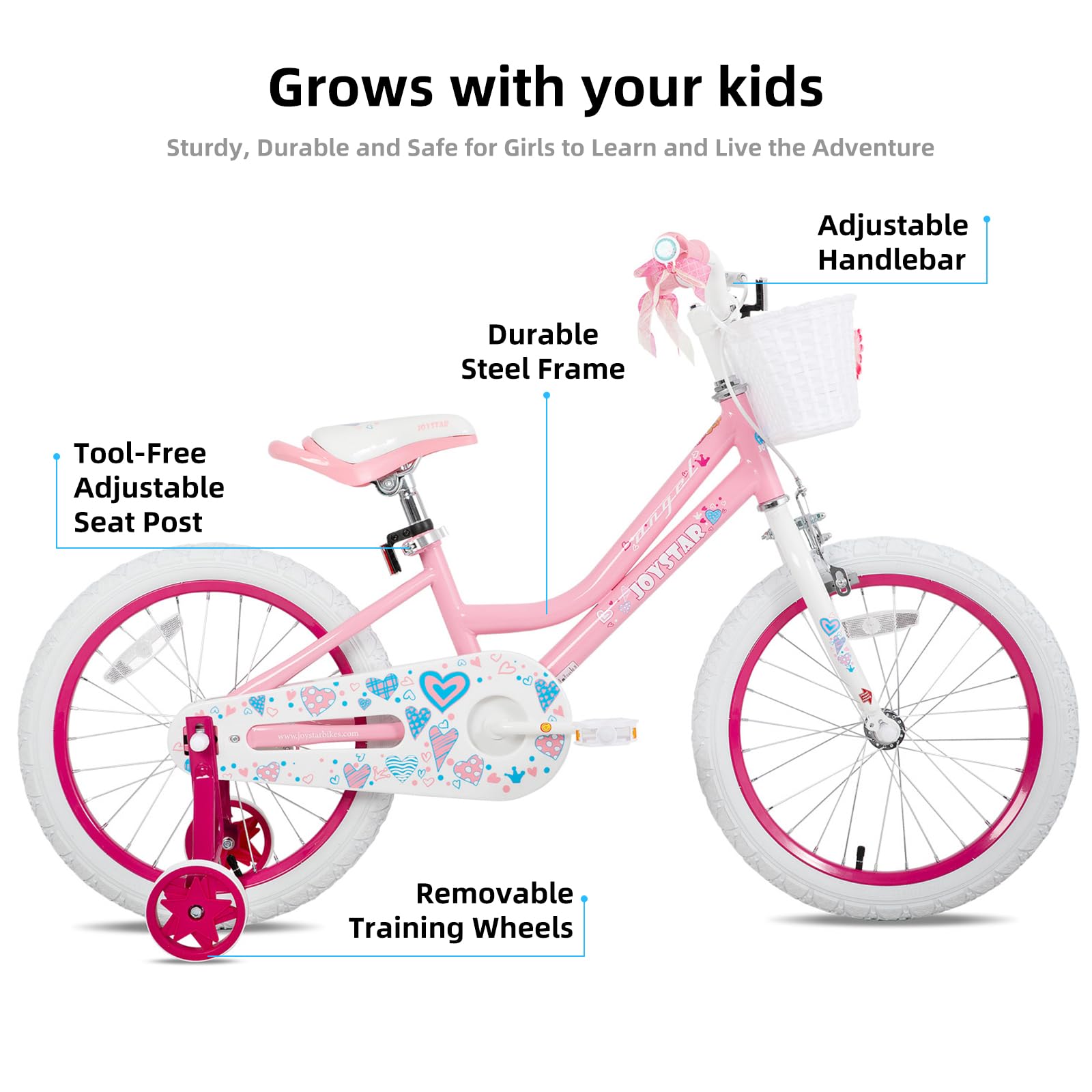 Joystar 18 Inch Girls Bike For 5 6 7 8 9 Years Old Kids Bike For Ages 5-8 Years Girls With Training Wheels And Basket 18'' Child