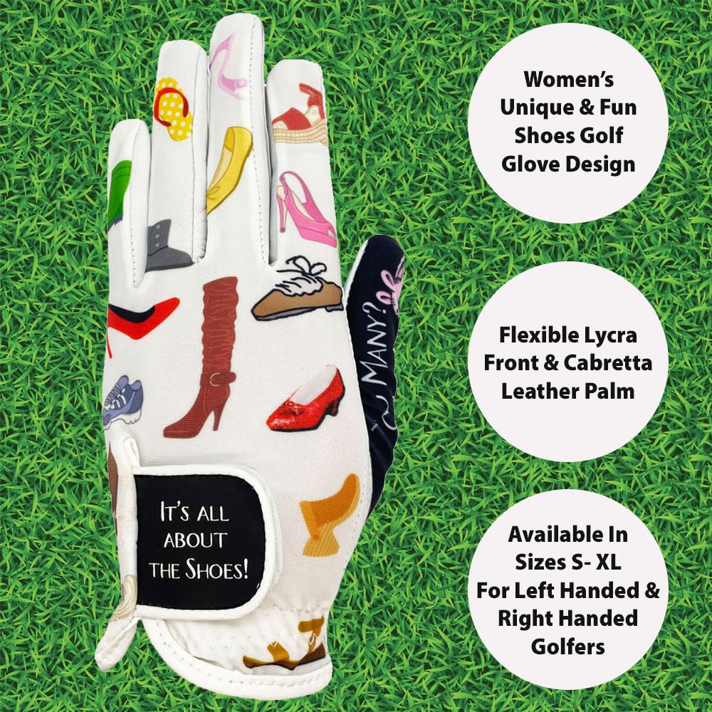 Giggle Golf Women'S Golf Glove (X-Large, Worn On Right Hand, It'S All About The Shoes)