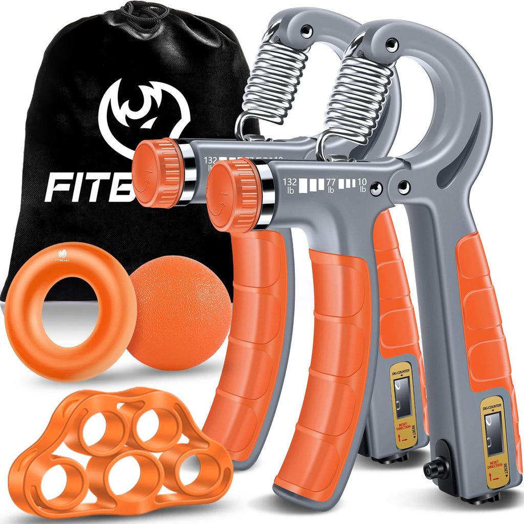 Fitbeast Grip Strength Trainer Kit Adjustable Resistance 2 Hand Grippers With Counters, Finger Stretcher Build Strength And Grip