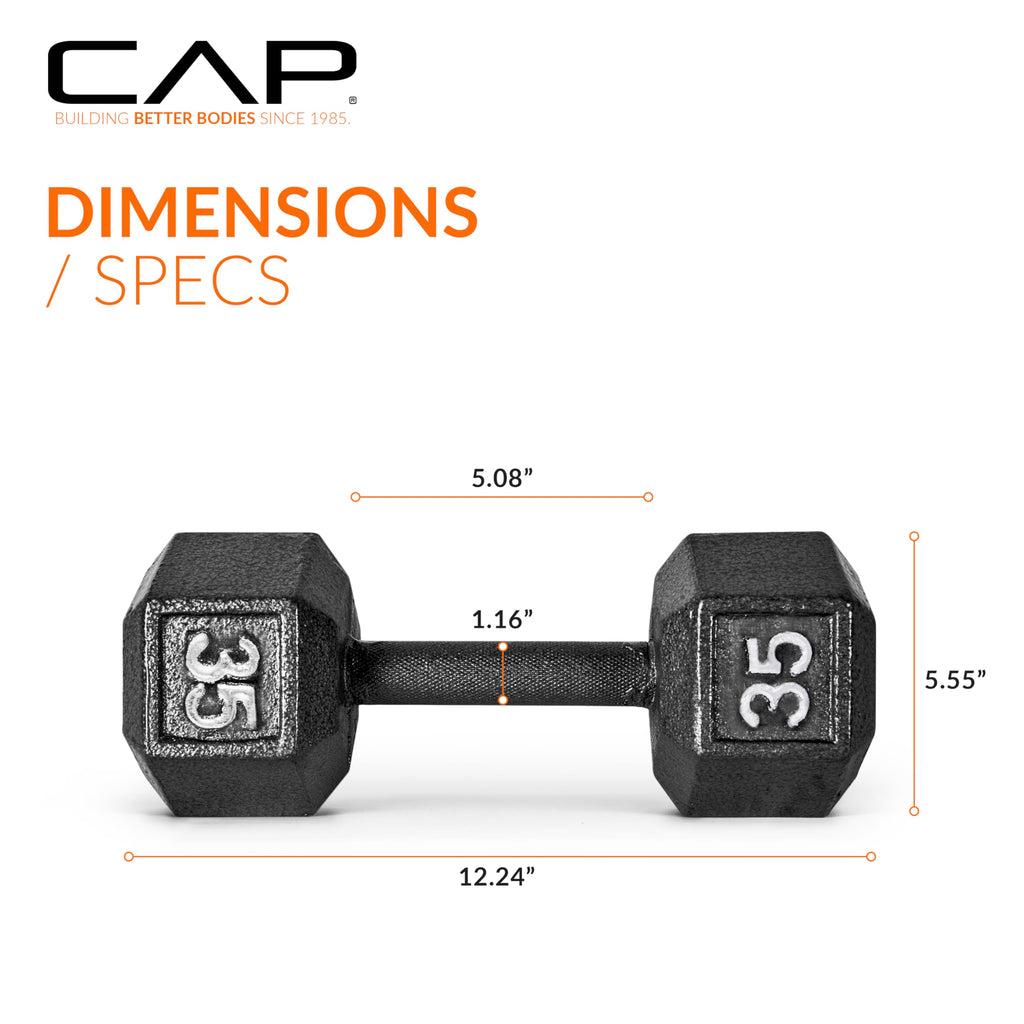 CAP Barbell 35 LB Cast Iron Hex Dumbbell Hand Weight - Pair | Black