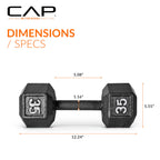 CAP Barbell 35 LB Cast Iron Hex Dumbbell Hand Weight - Pair | Black