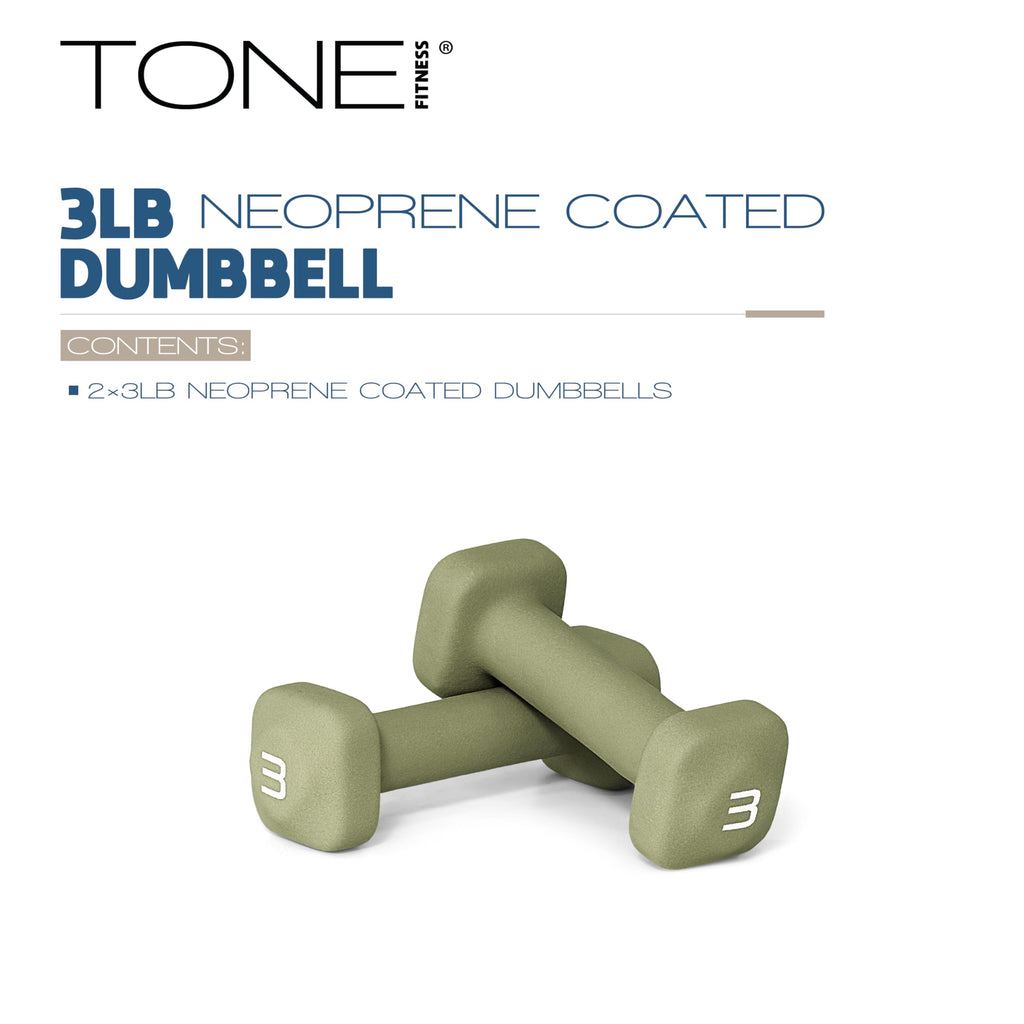 Tone Fitness 3 lb Neoprene Dumbbell Pair for Home Workouts - Non-Slip Design - Green