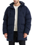 Rejork Men s Long Winter Coat Hooded Warm Quilted Jacket Water-resistant Cold Weather Parka Navy XL