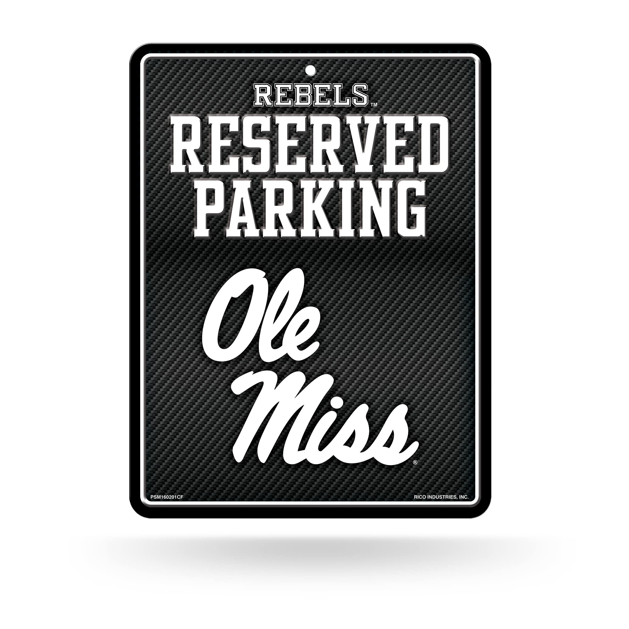 Rico Industries NCAA Mississippi Rebels Metal Parking Sign 8.5 x 11 Carbon Fiber Metal Parking Sign - Great for Man Cave, Bed Ro