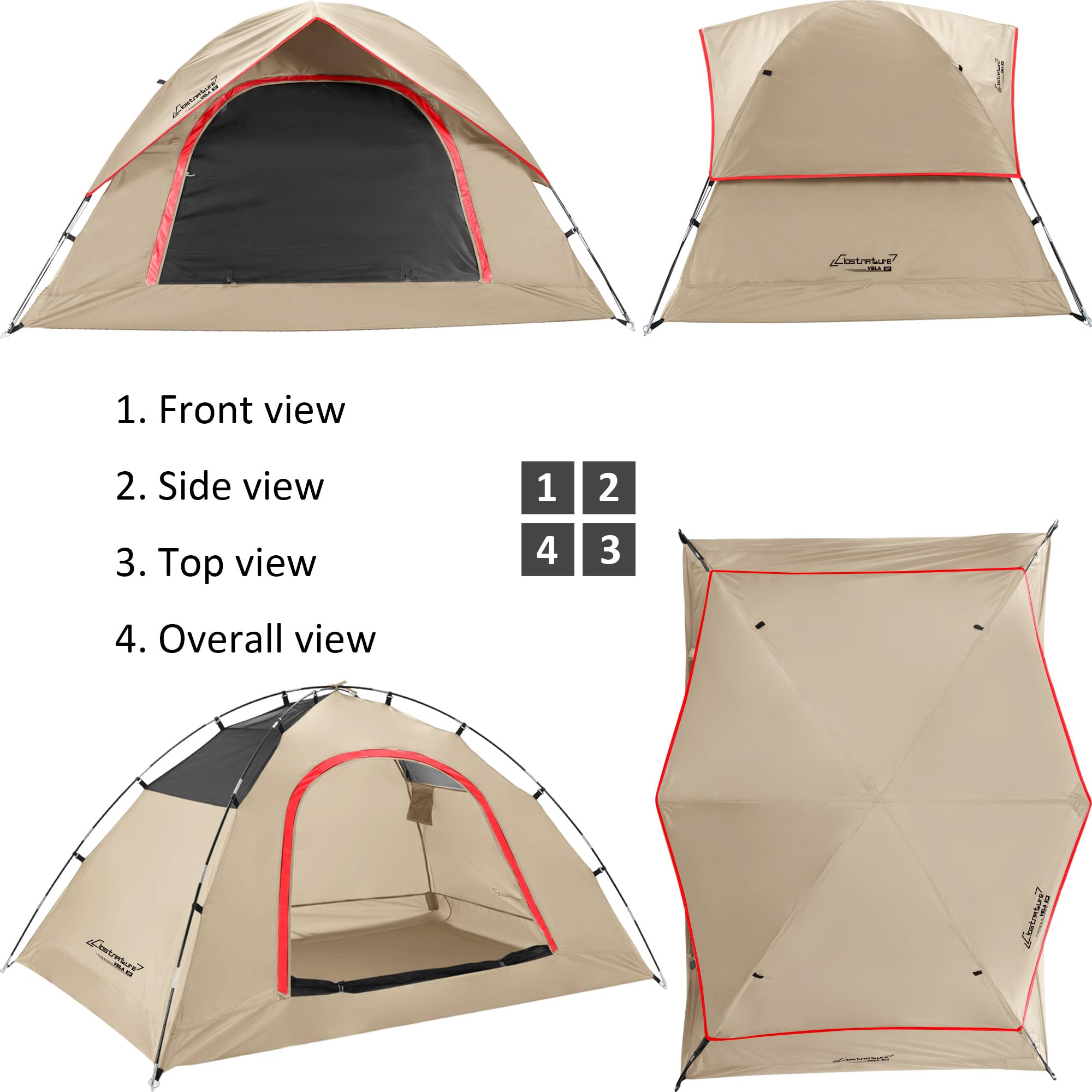 Vela Camping Tent For 2 Person, 4 Person, 6 Person - Waterproof Two Person Tents For Camping, Small Easy Up Tent For Family, Out